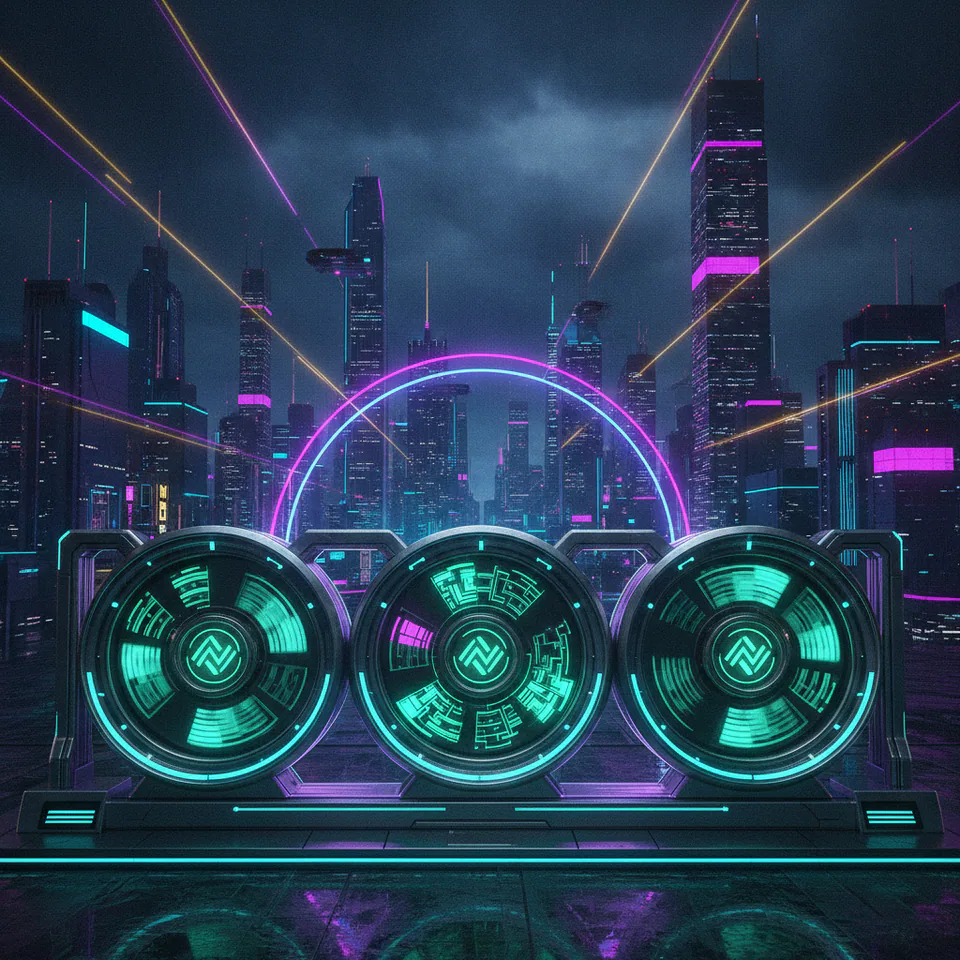 Veloria Rush Reels — three neon-lit reels in an electric city